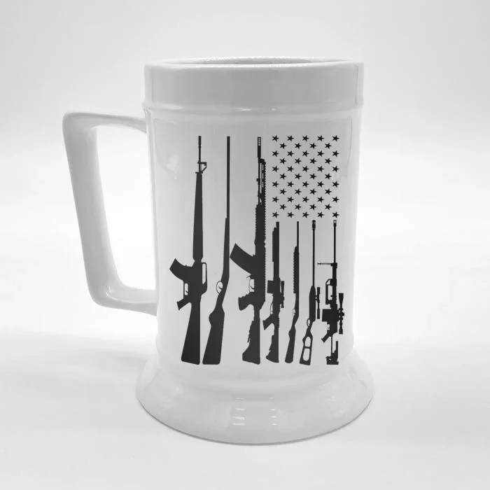 Black Gun American Flag - Rifle Weapon Firearm 2nd Amendment Front & Back Beer Stein