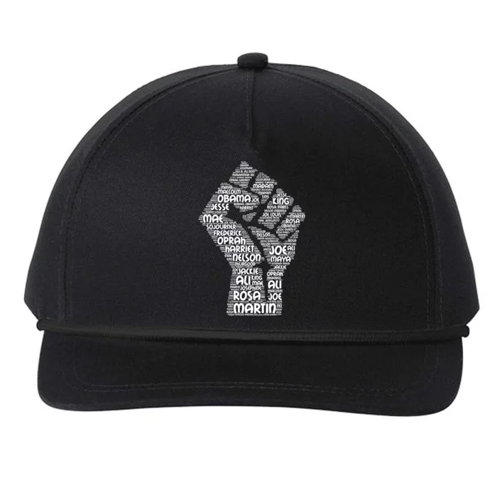 Black History Fist Of Names Tribute Snapback Five-Panel Rope Hat