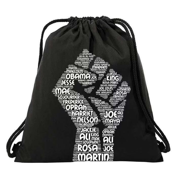 Black History Fist Of Names Tribute Drawstring Bag