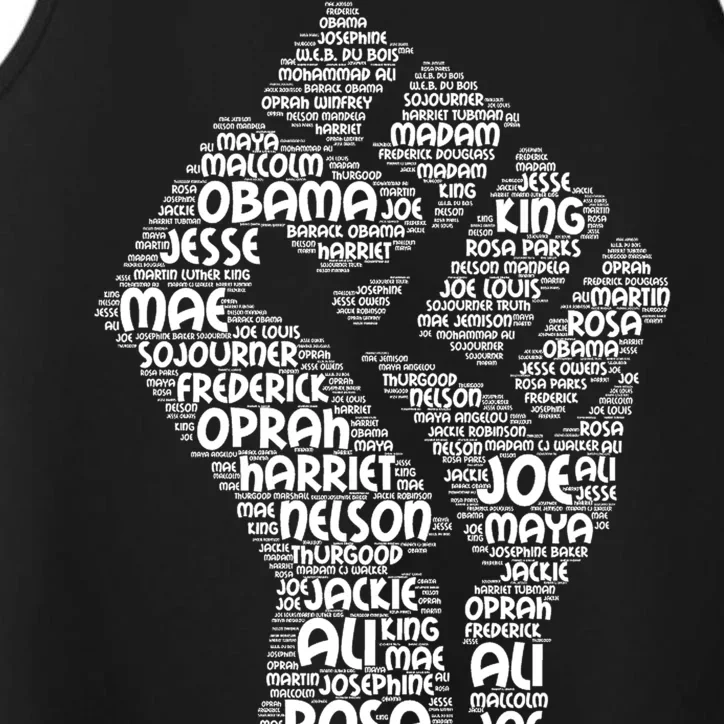 Black History Fist Of Names Tribute Performance Tank