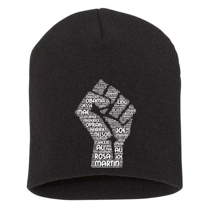 Black History Fist Of Names Tribute Short Acrylic Beanie