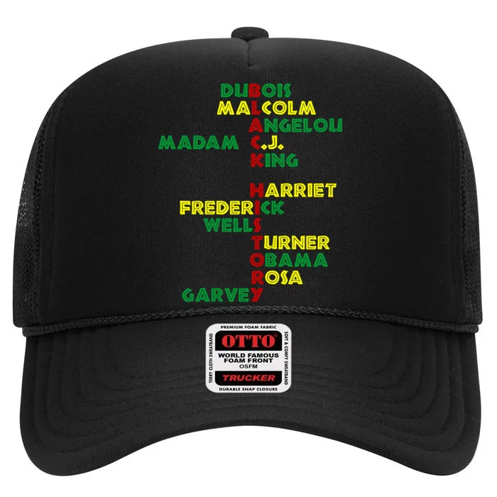 Black History Historic Leaders Proud American High Crown Mesh Trucker Hat