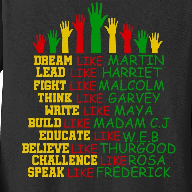 Black History Month Famous Figures Kids Long Sleeve Shirt