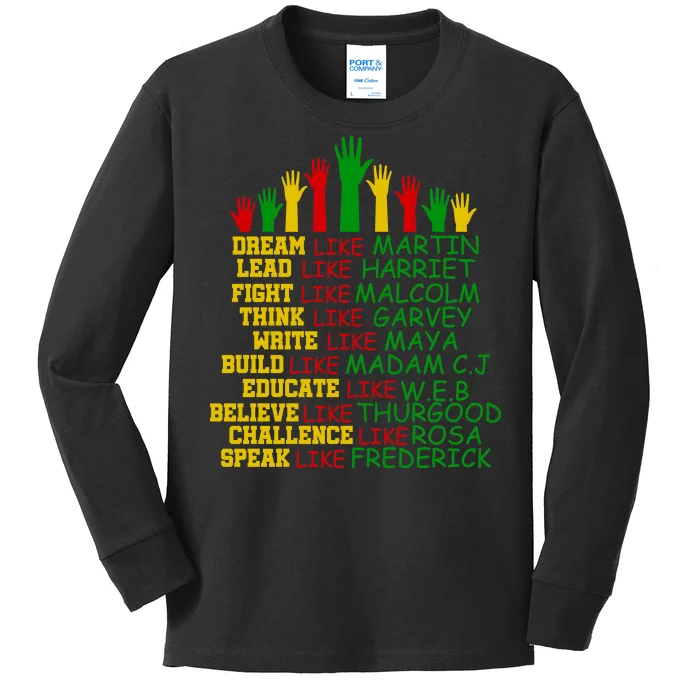 Black History Month Famous Figures Kids Long Sleeve Shirt