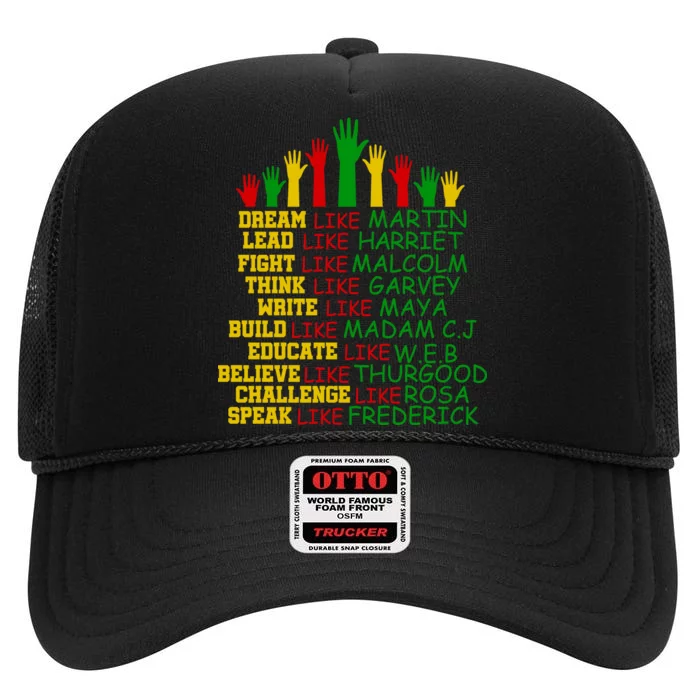 Black History Month Famous Figures Hands High Crown Mesh Trucker Hat