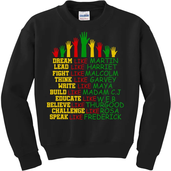 Black History Month Famous Figures Hands Kids Sweatshirt