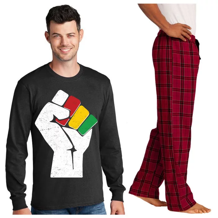 Black History Month Fist African Colors Long Sleeve Pajama Set