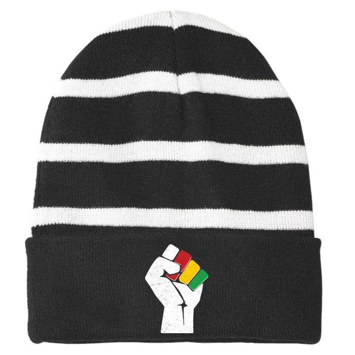 Black History Month Fist African Colors Striped Beanie with Solid Band