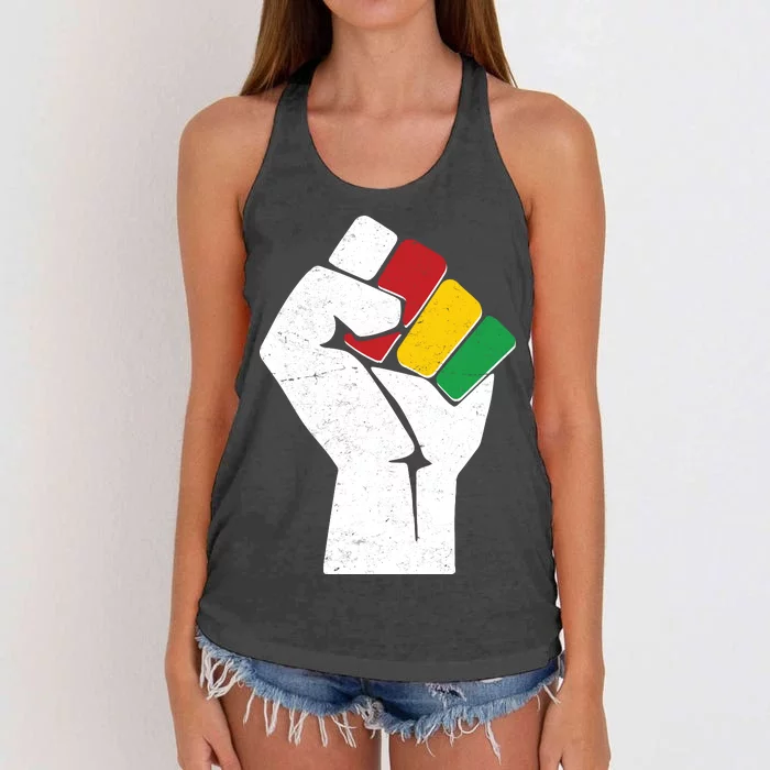 Black History Month Fist African Colors Women's Knotted Racerback Tank