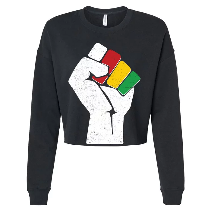 Black History Month Fist African Colors Cropped Pullover Crew