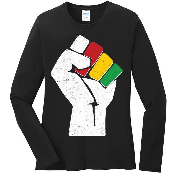 Black History Month Fist African Colors Ladies Long Sleeve Shirt