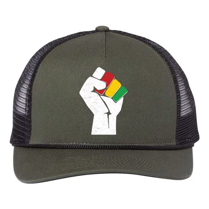 Black History Month Fist African Colors Retro Rope Trucker Hat Cap