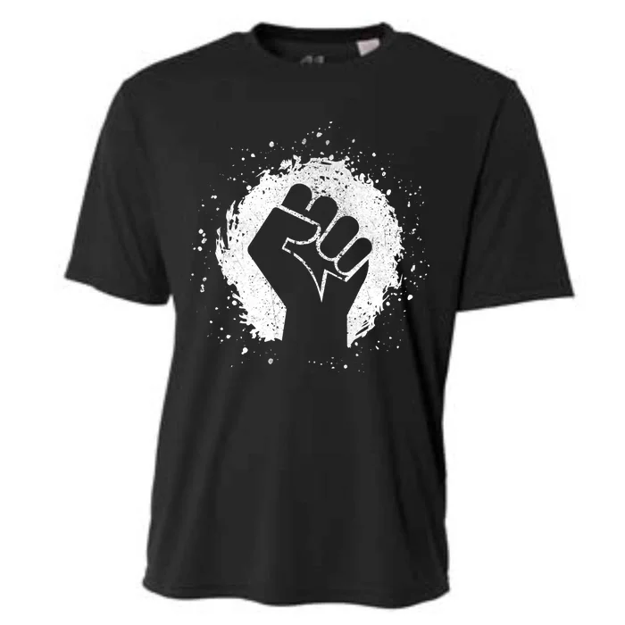 Black History Protest Fist Paint Splatter Cooling Performance Crew T-Shirt