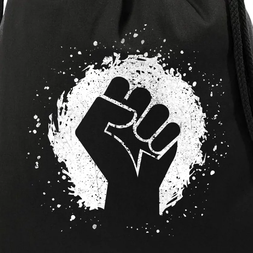 Black History Protest Fist Paint Splatter Drawstring Bag