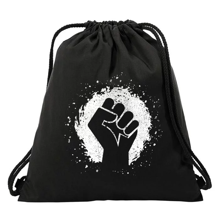 Black History Protest Fist Paint Splatter Drawstring Bag