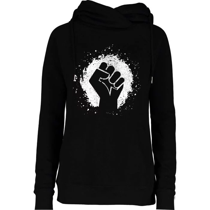 Black History Protest Fist Paint Splatter Womens Funnel Neck Pullover Hood