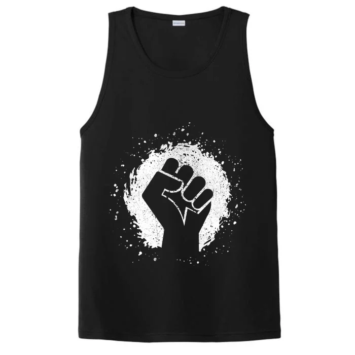 Black History Protest Fist Paint Splatter Performance Tank