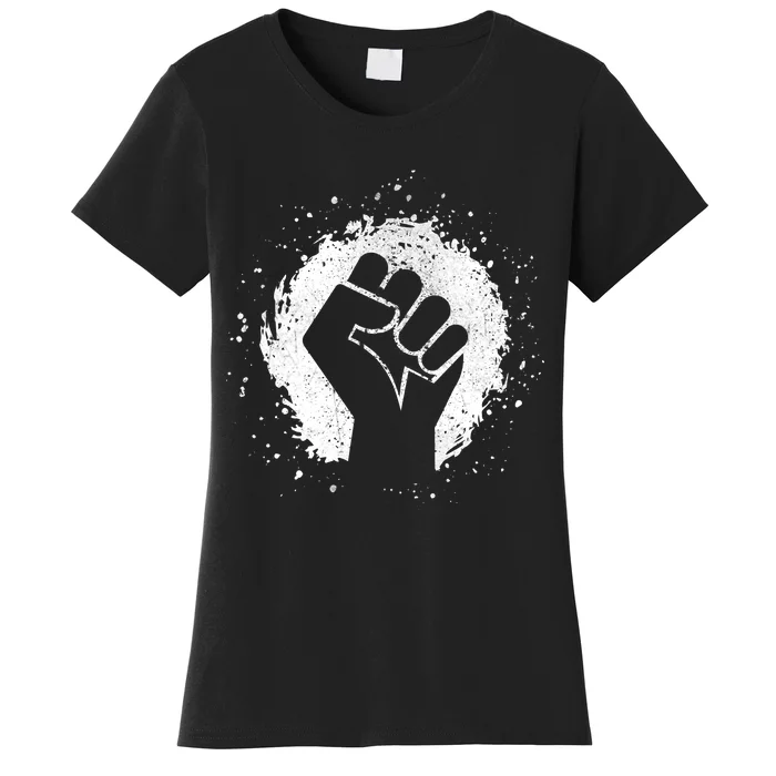 Black History Protest Fist Paint Splatter Women's T-Shirt