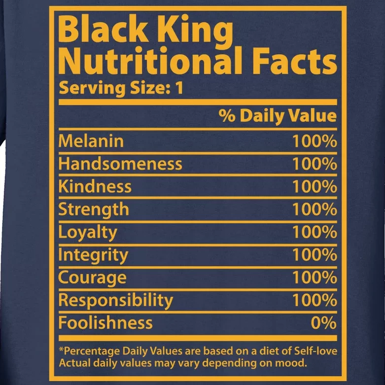 Black King Nutritional Facts Kids Long Sleeve Shirt