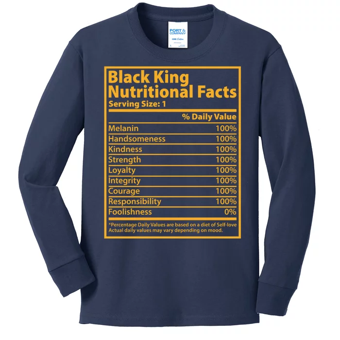 Black King Nutritional Facts Kids Long Sleeve Shirt