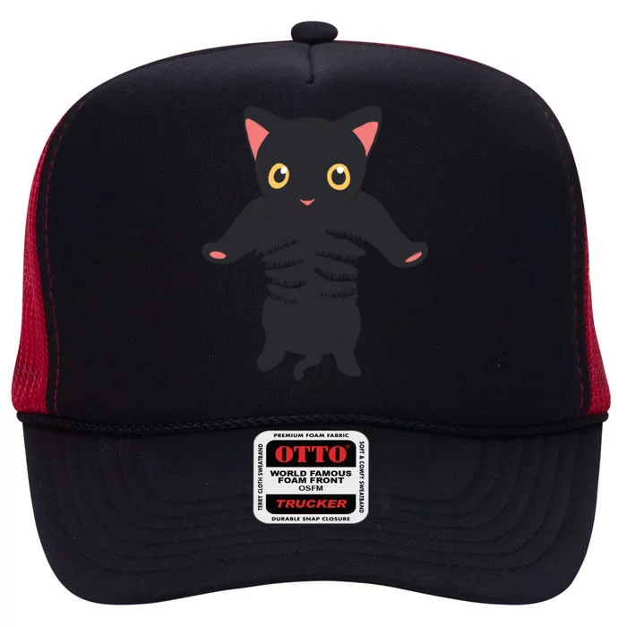 Black Kitty Being Held High Crown Mesh Trucker Hat