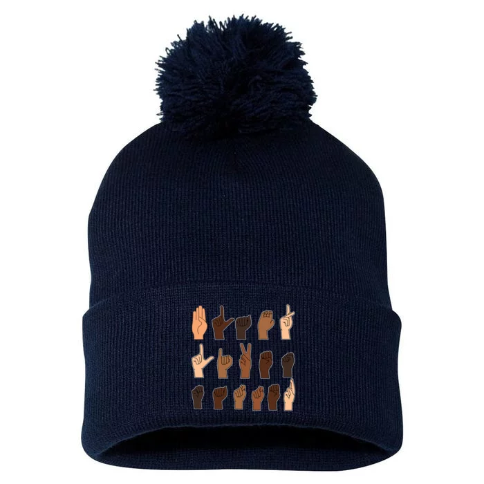 Black Lives Matter Sign Language Pom Pom 12in Knit Beanie