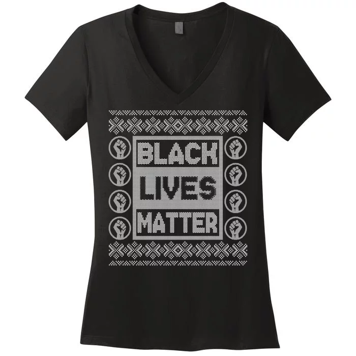 Black Lives Matter Ugly Christmas Sweater Women's V-Neck T-Shirt