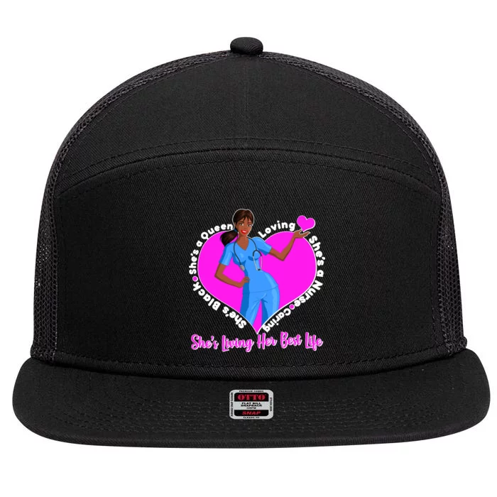 Black Nurse Living Her Best Life 7 Panel Mesh Trucker Snapback Hat