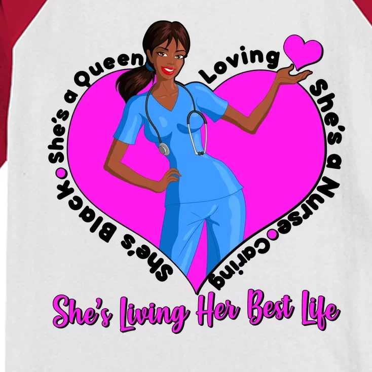 Black Nurse Living Her Best Life Kids Colorblock Raglan Jersey