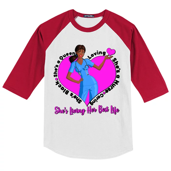 Black Nurse Living Her Best Life Kids Colorblock Raglan Jersey