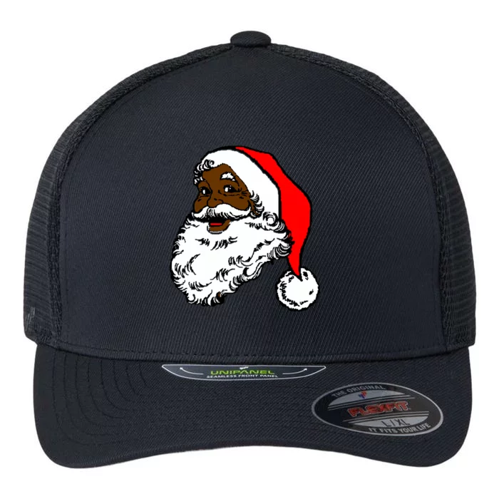 Black Santa Claus Christmas Flexfit Unipanel Trucker Cap