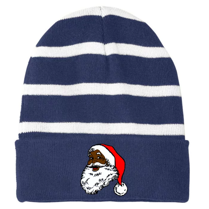 Black Santa Claus Christmas Striped Beanie with Solid Band