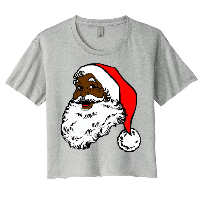 Black Santa Claus Christmas Women's Crop Top Tee