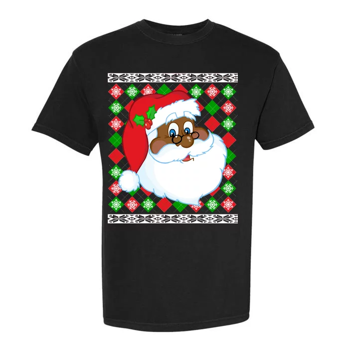 Black Santa Claus Ugly Christmas Sweater Garment-Dyed Heavyweight T-Shirt