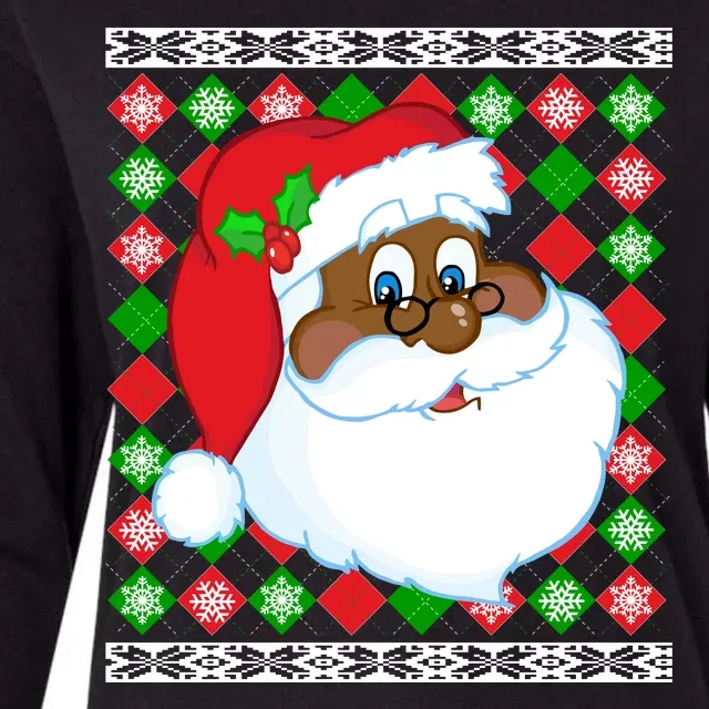 Black Santa Claus Ugly Christmas Sweater Womens Cotton Relaxed Long Sleeve T-Shirt