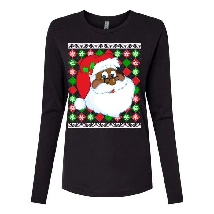 Black Santa Claus Ugly Christmas Sweater Womens Cotton Relaxed Long Sleeve T-Shirt