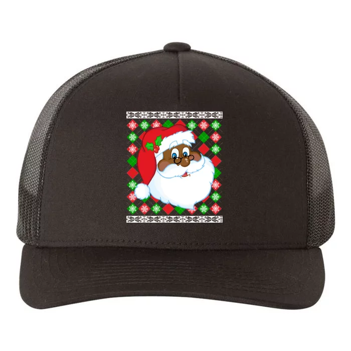 Black Santa Claus Ugly Christmas Sweater Yupoong Adult 5-Panel Trucker Hat