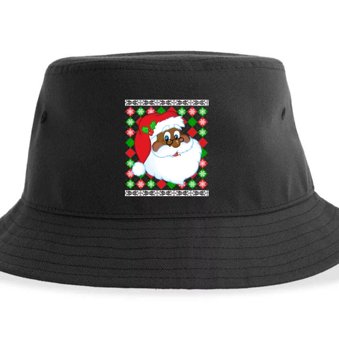 Black Santa Claus Ugly Christmas Sweater Sustainable Bucket Hat