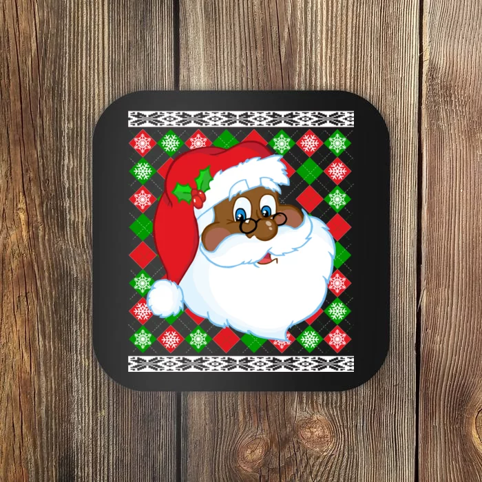 Black Santa Claus Ugly Christmas Sweater Coaster