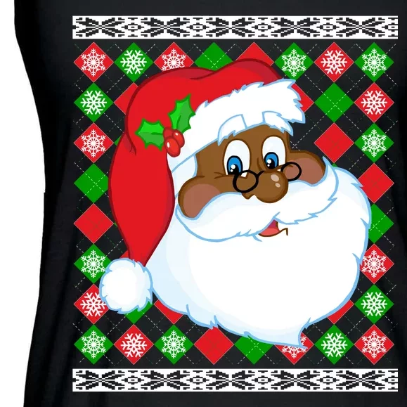 Black Santa Claus Ugly Christmas Sweater Ladies Essential Flowy Tank