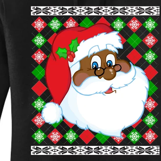 Black Santa Claus Ugly Christmas Sweater Women's Pullover Hoodie