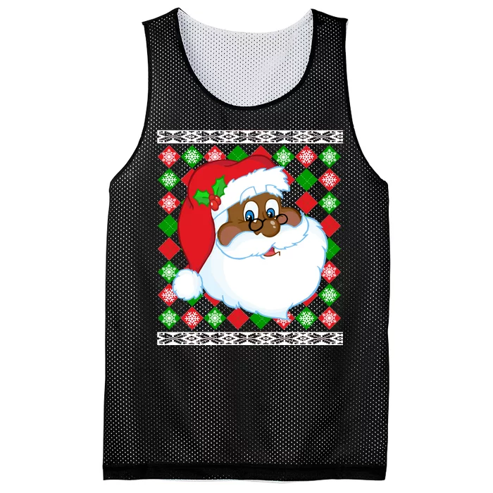 Black Santa Claus Ugly Christmas Sweater Mesh Reversible Basketball Jersey Tank