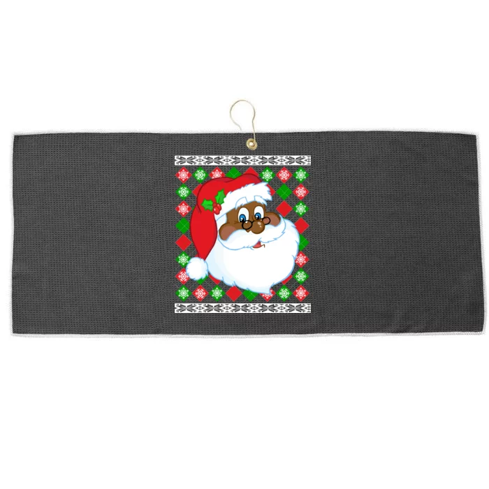 Black Santa Claus Ugly Christmas Sweater Large Microfiber Waffle Golf Towel