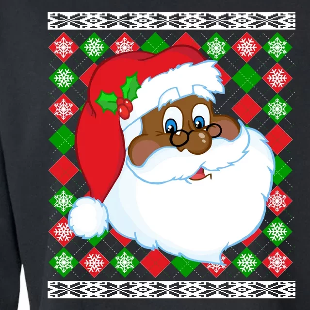 Black Santa Claus Ugly Christmas Sweater Cropped Pullover Crew