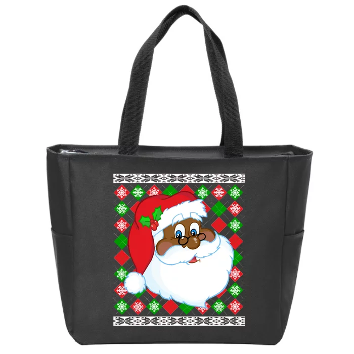 Black Santa Claus Ugly Christmas Sweater Zip Tote Bag