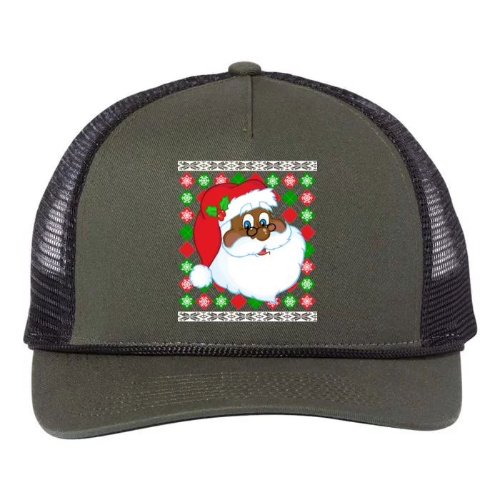 Black Santa Claus Ugly Christmas Sweater Retro Rope Trucker Hat Cap