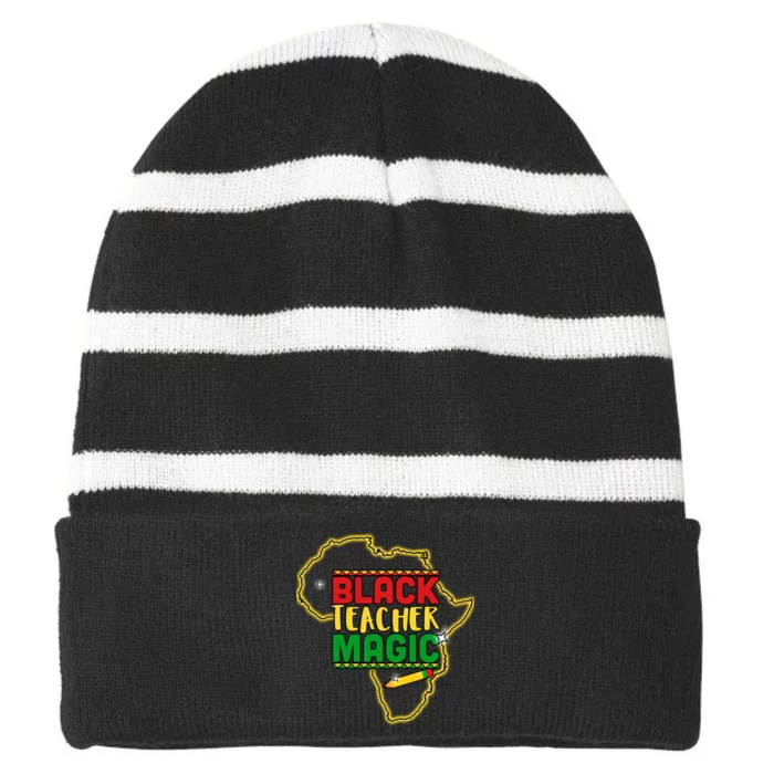 Black Teacher Magic African Pride Striped Beanie with Solid Band