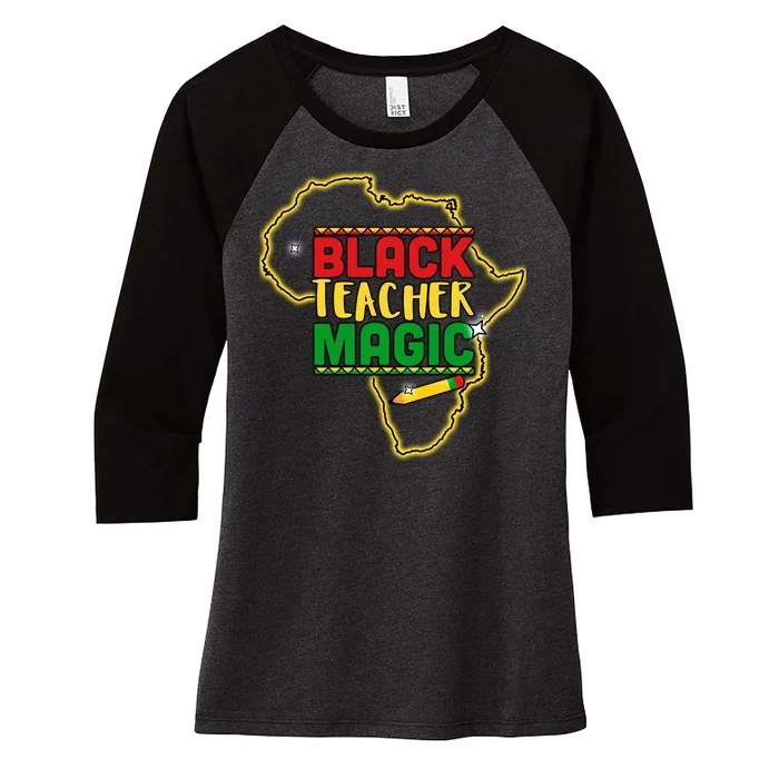 Black Teacher Magic African Pride Women's Tri-Blend 3/4-Sleeve Raglan Shirt