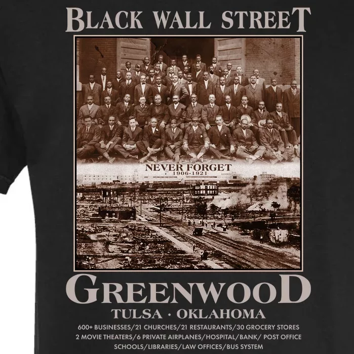 Black Wall Street Never Forget Greenwood Tulsa Oklahoma Garment-Dyed Heavyweight T-Shirt