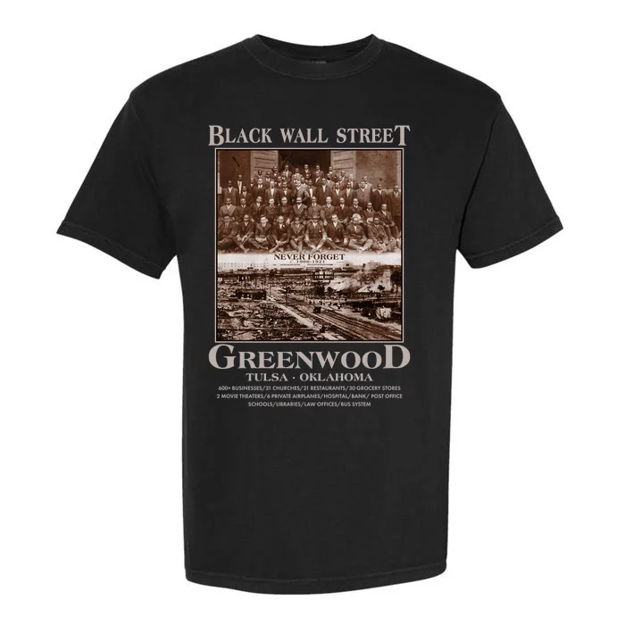 Black Wall Street Never Forget Greenwood Tulsa Oklahoma Garment-Dyed Heavyweight T-Shirt